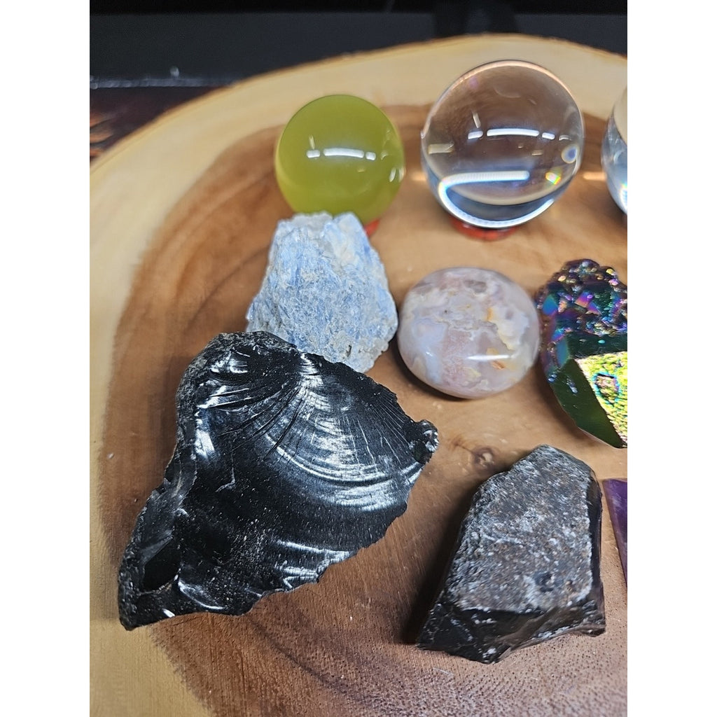 Mix Crystal Lot 2 Glass Sphere, Selenite, Obsidian, Amethyst, Agate,titanium by CrystalCloud Company