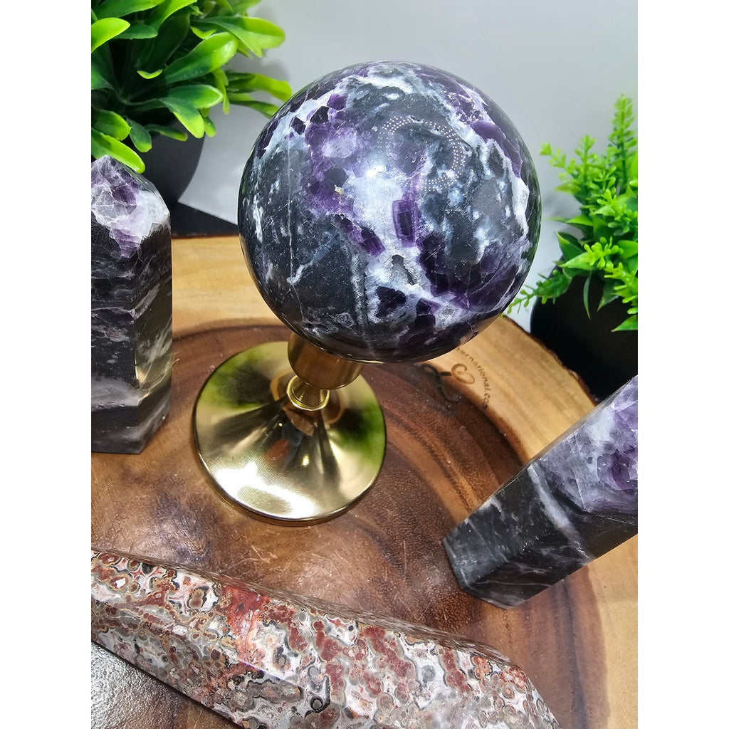 Fluorite Sphere and Towers with Leopard Jasper Scepter Crystal Set 2lbs