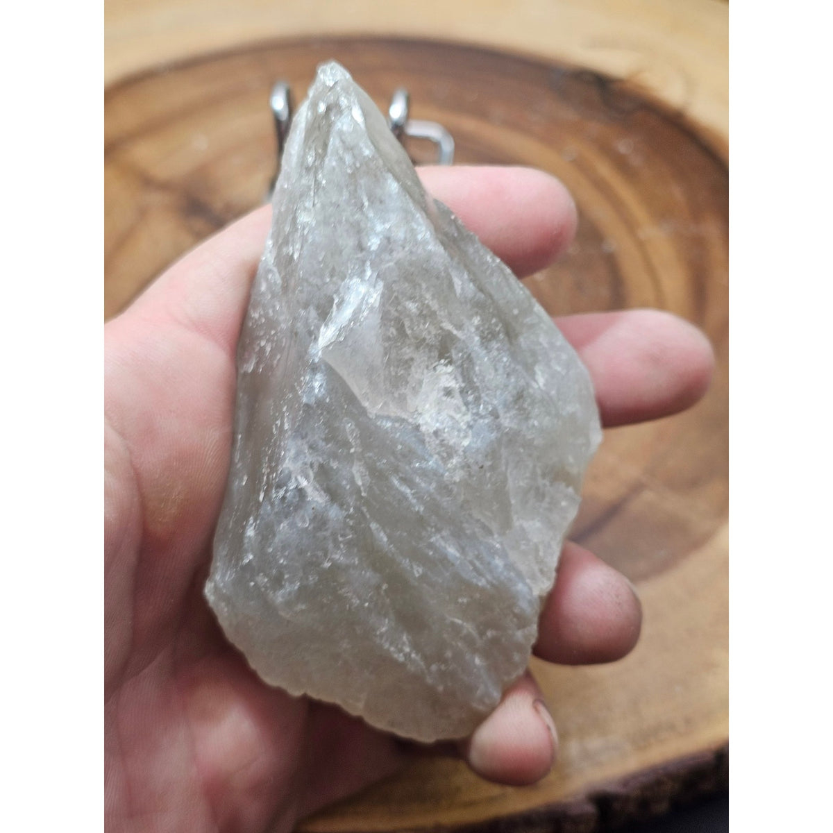 Large Natural Clear Crystal Point on Metal Display Stand