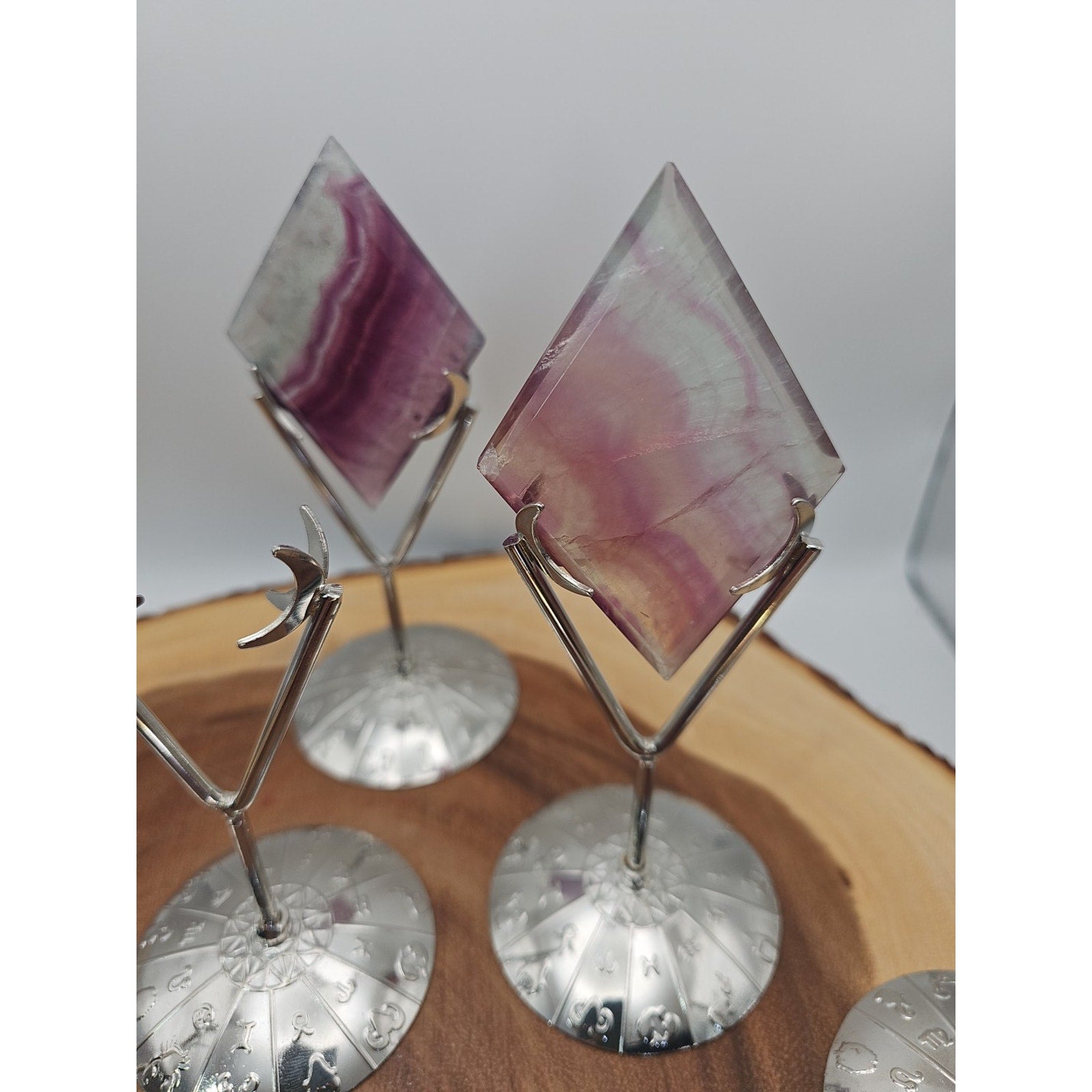 1 Each Natural Rainbow Fluorite Diamond W/ Zodiac stand by CrystalCloud Company