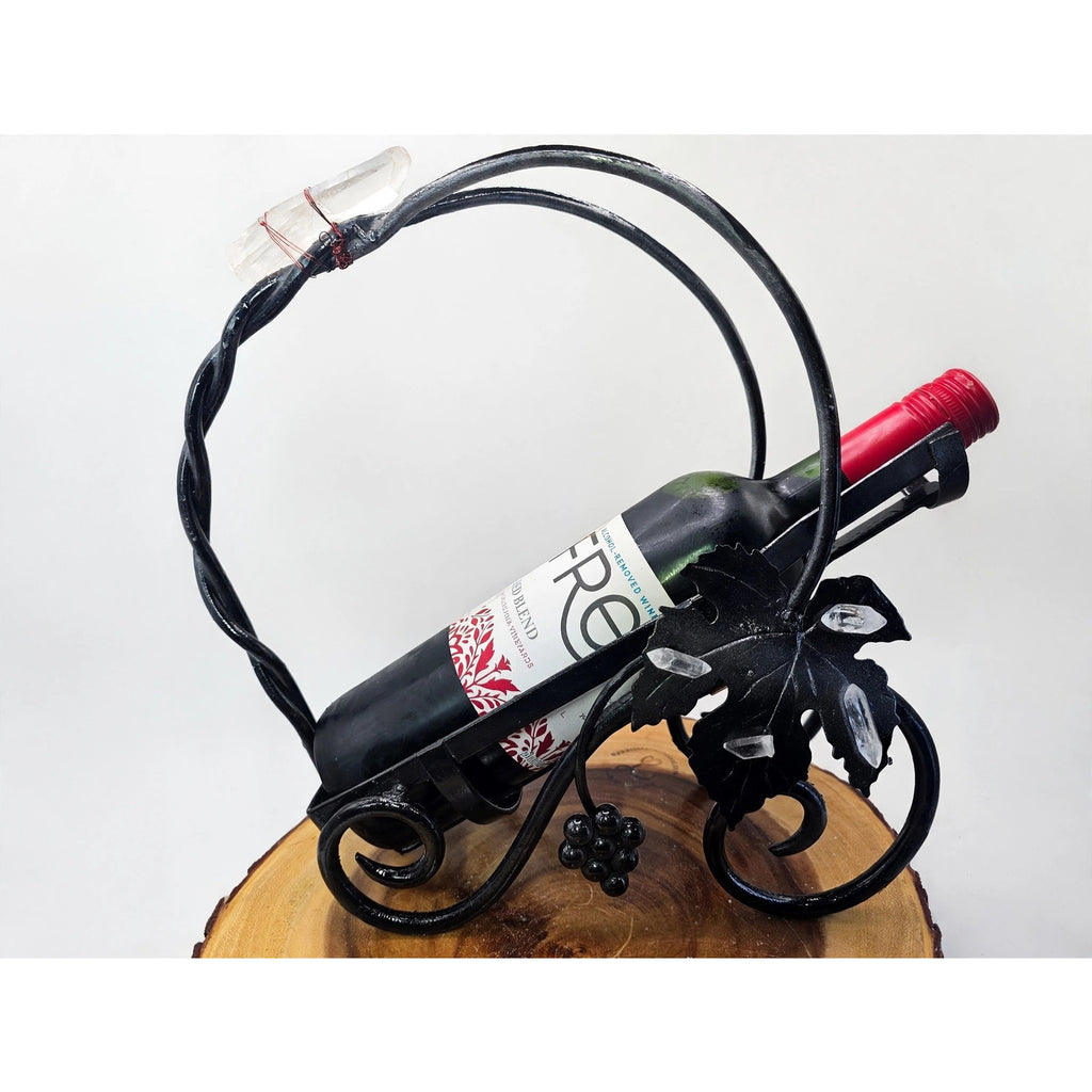 Handmade Cast Iron Wire Wine Rack — Vintage Grapevine with Quartz Crystals