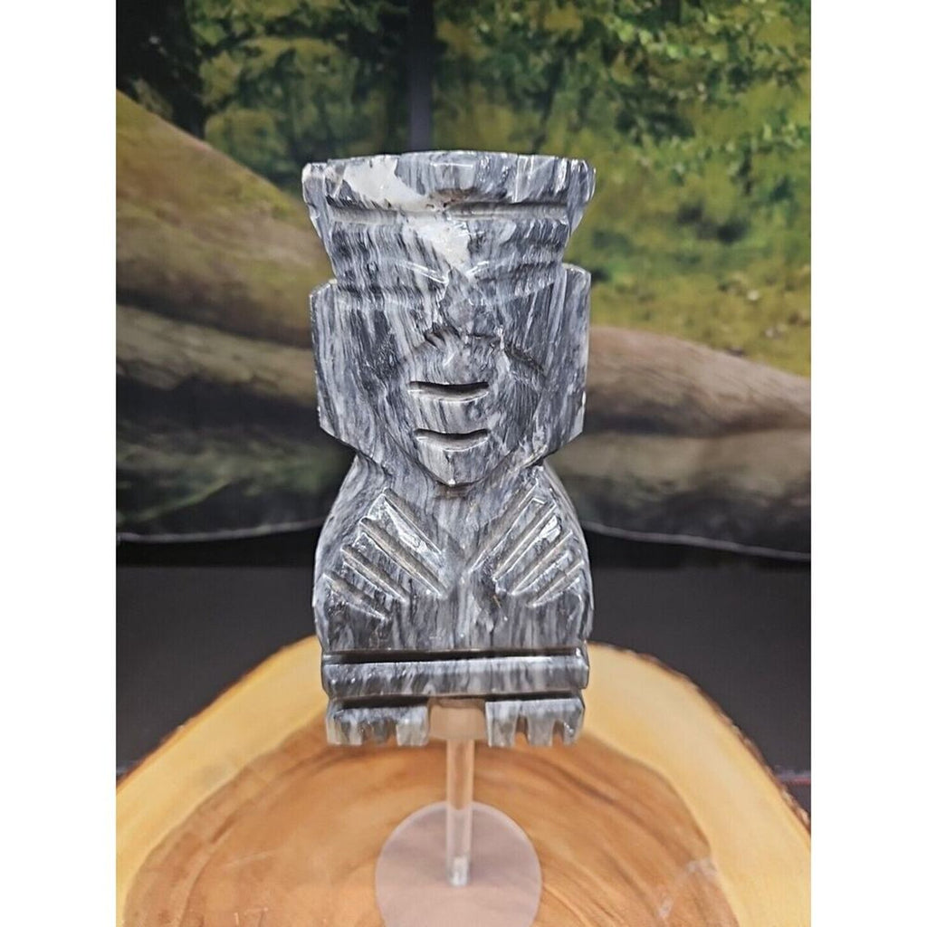 Carved Onyx Stone Aztec Mayan Tiki Sculpture 7in Tall 4lbs