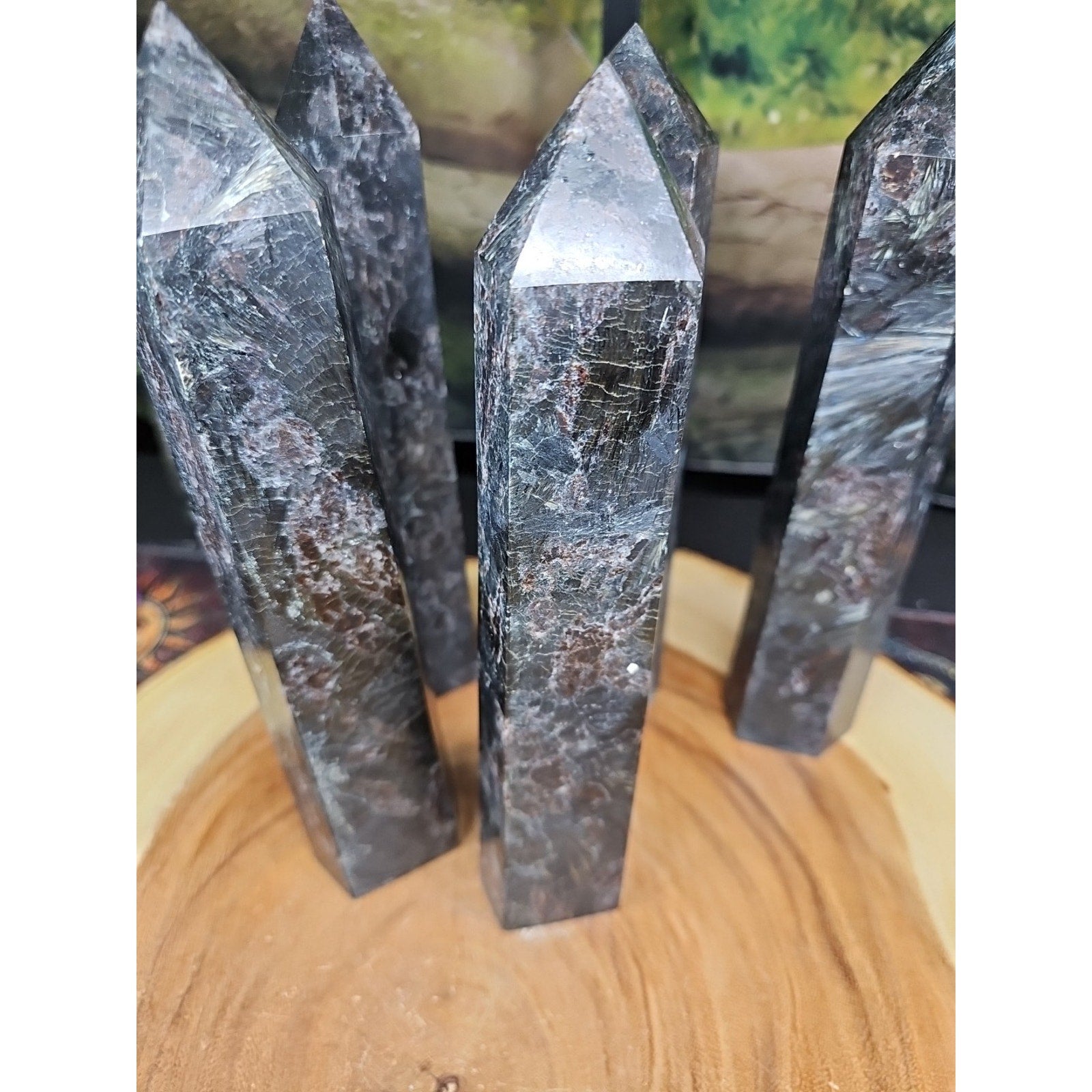 Arfvedsonite Garnet Crystal Tower with Blue Flash — 1.5–1.9 lbs, Polished | CrystalCloud Company by CrystalCloud Company