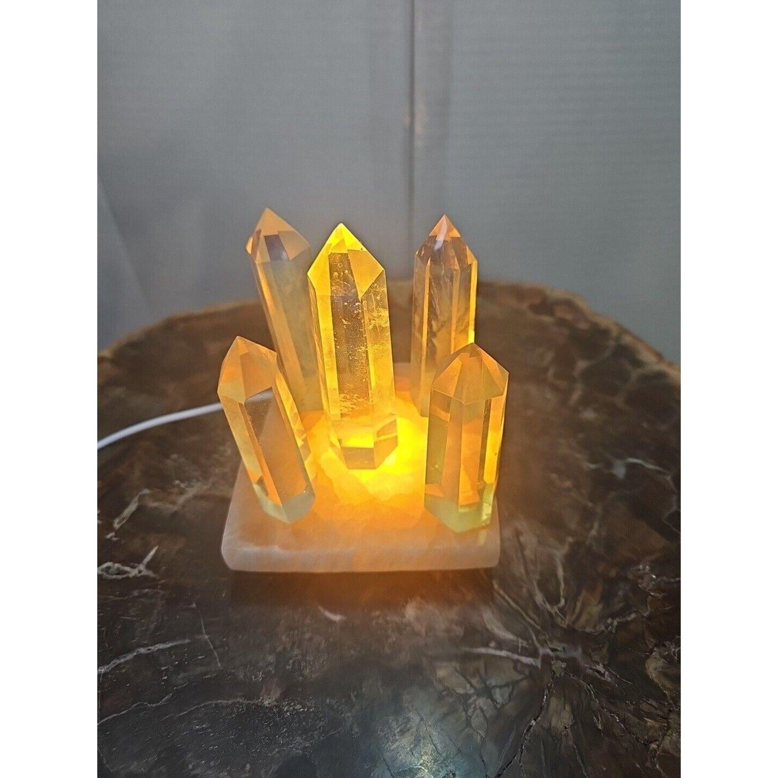 Yellow Smelt Quartz Crystal Points with Selenite Charging Base & LED Display — 5-Piece Set | CrystalCloud Company by CrystalCloud Company