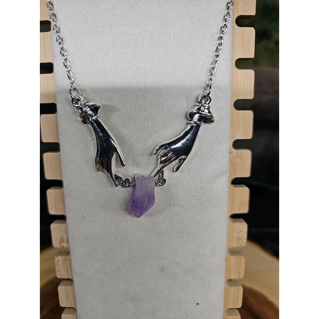 Amethyst Crystal Necklace 16in Stainless Steel by CrystalCloud Company