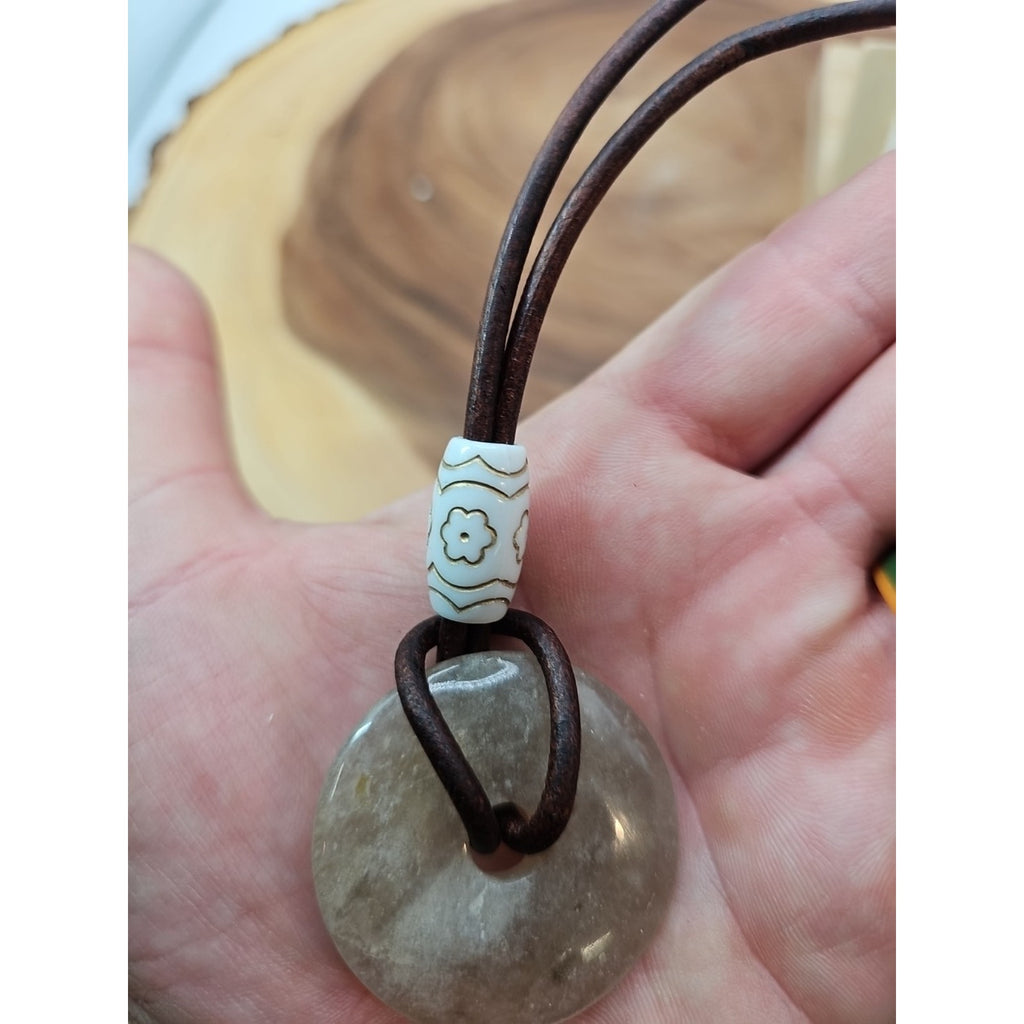 Quartz Lucky Pendant Leather Cord by CrystalCloud Company