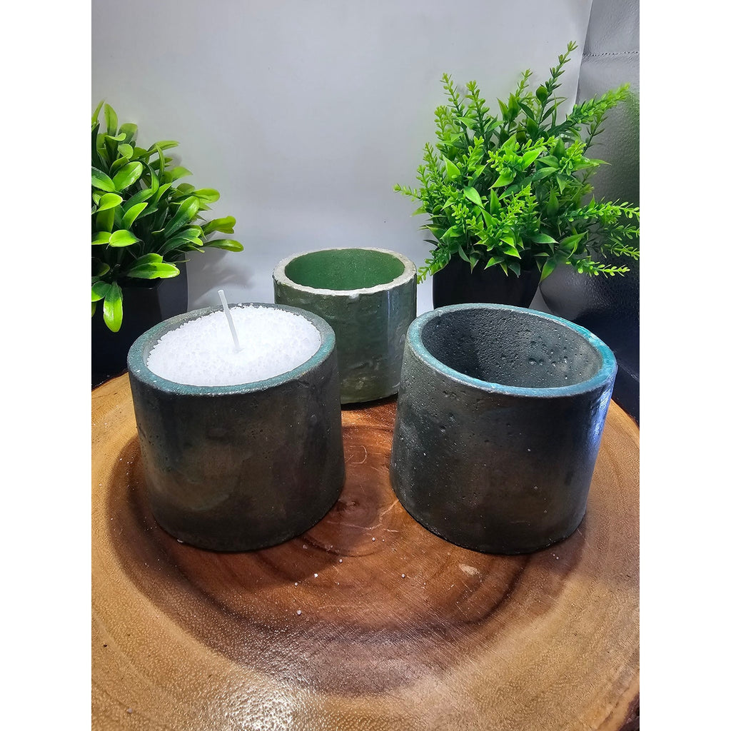 Set of 3 Handmade Concrete Candle Vessels — 2lb White Pearl Wax, 15 Wicks, Unscented