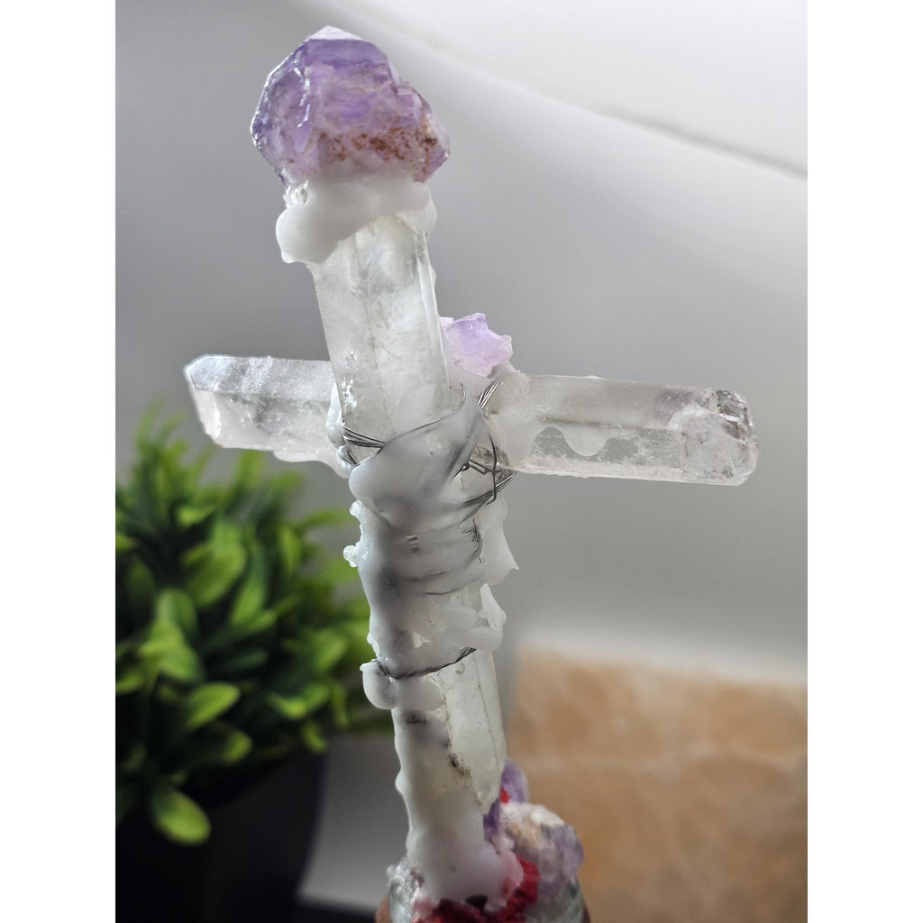 Skull & quartz cross by CrystalCloud Company