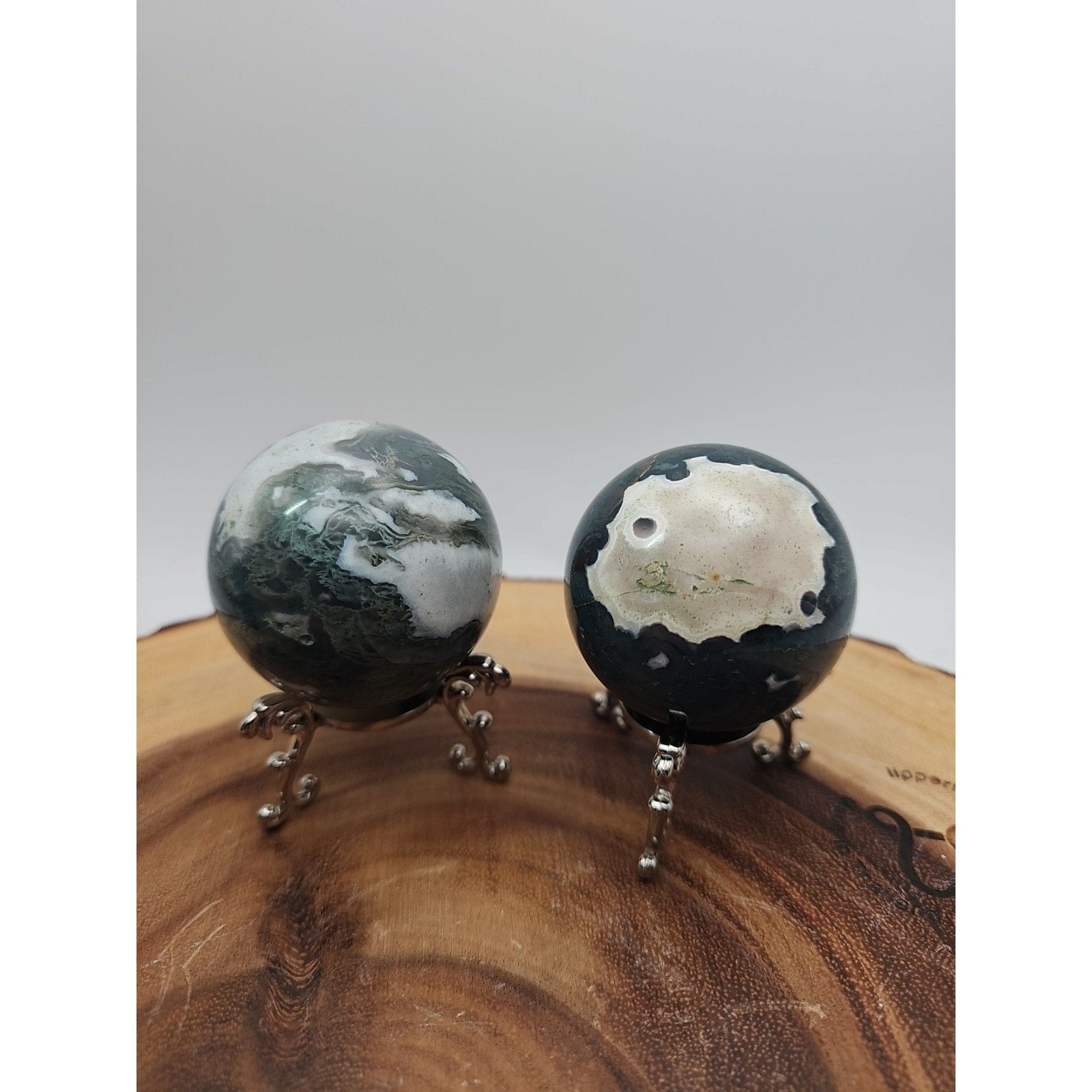1 Pair Moss Tree Agate Sphere W/Stand 52mm .93lb by CrystalCloud Company