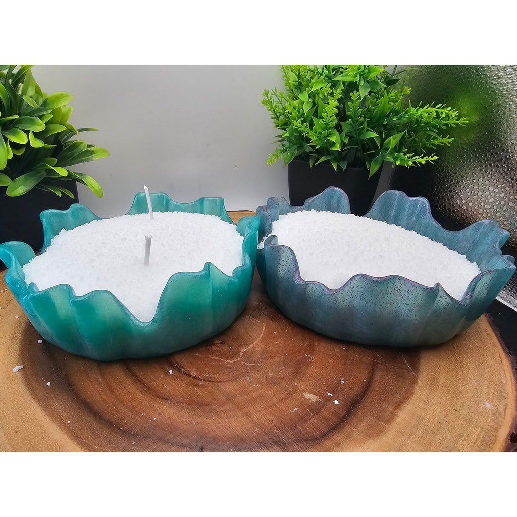 Pair of Teal Resin Bowls with 1lb Pearl Wax Beads + 15 Wicks