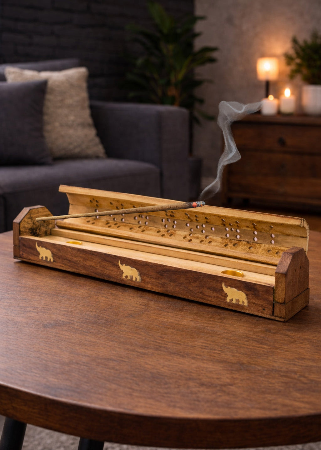 Brass Inlay Elephant Coffin Incense Burner by Enchanted Soul