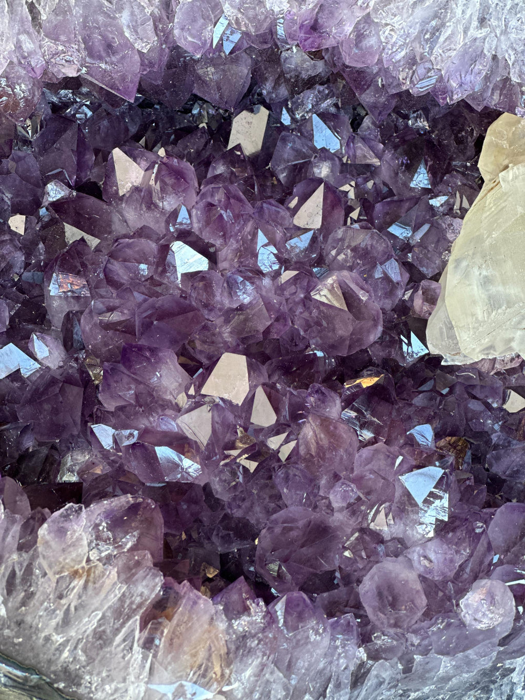 Rare Amethyst Crystal Geode Centerpiece with Calcite, Outstanding Quality Amethyst