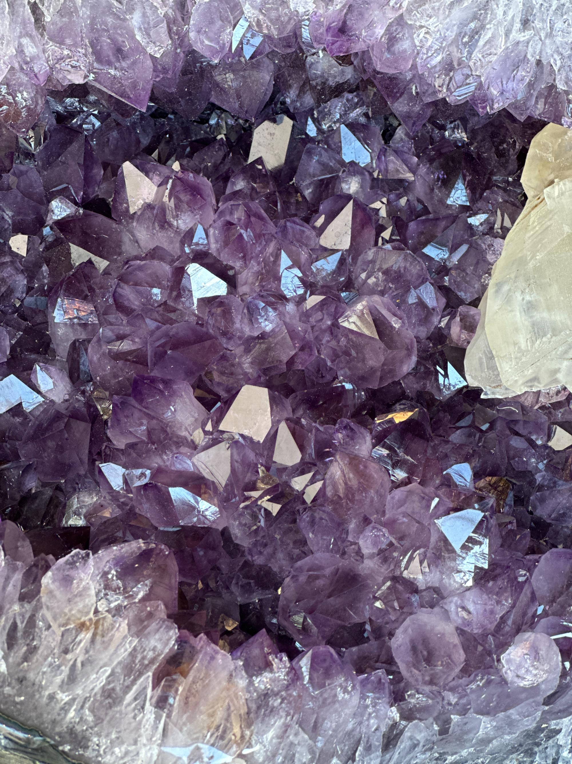 Rare Amethyst Crystal Geode Centerpiece with Calcite, Outstanding Quality Amethyst