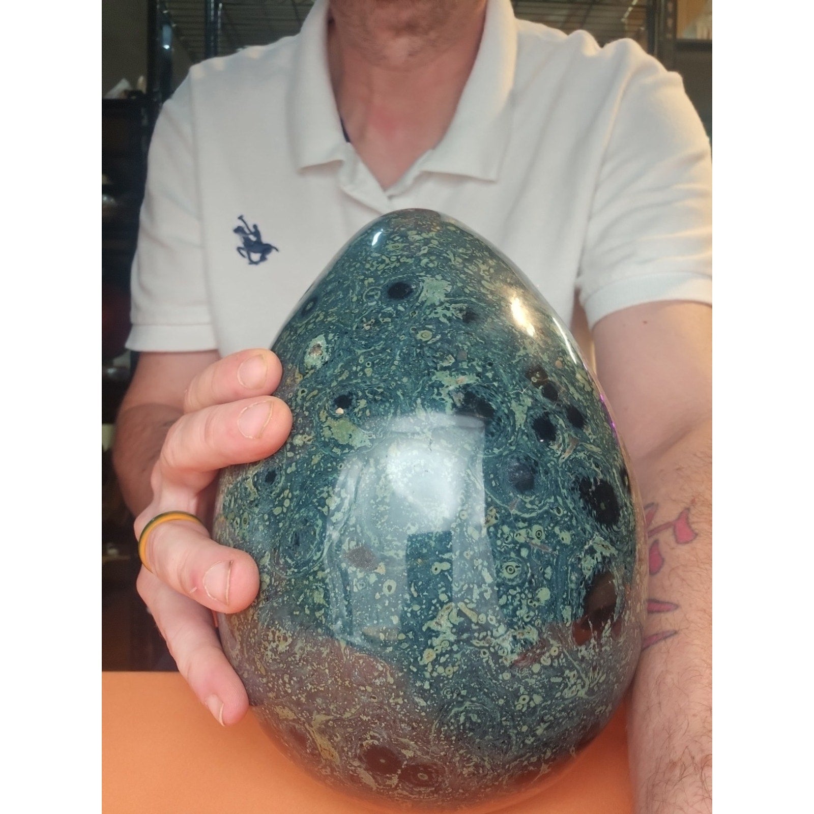 15.2LB Natural Kambaba Jasper Quartz Crystal With Jade Ring Stand by CrystalCloud Company