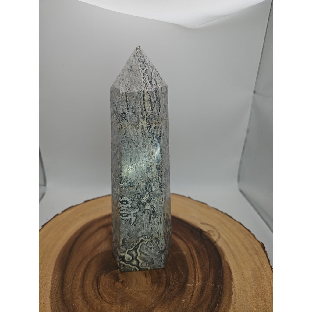 3.81LB 1Pcs Natural Gray Crazy Lace Jasper Crystal Point Tower Healing by CrystalCloud Company