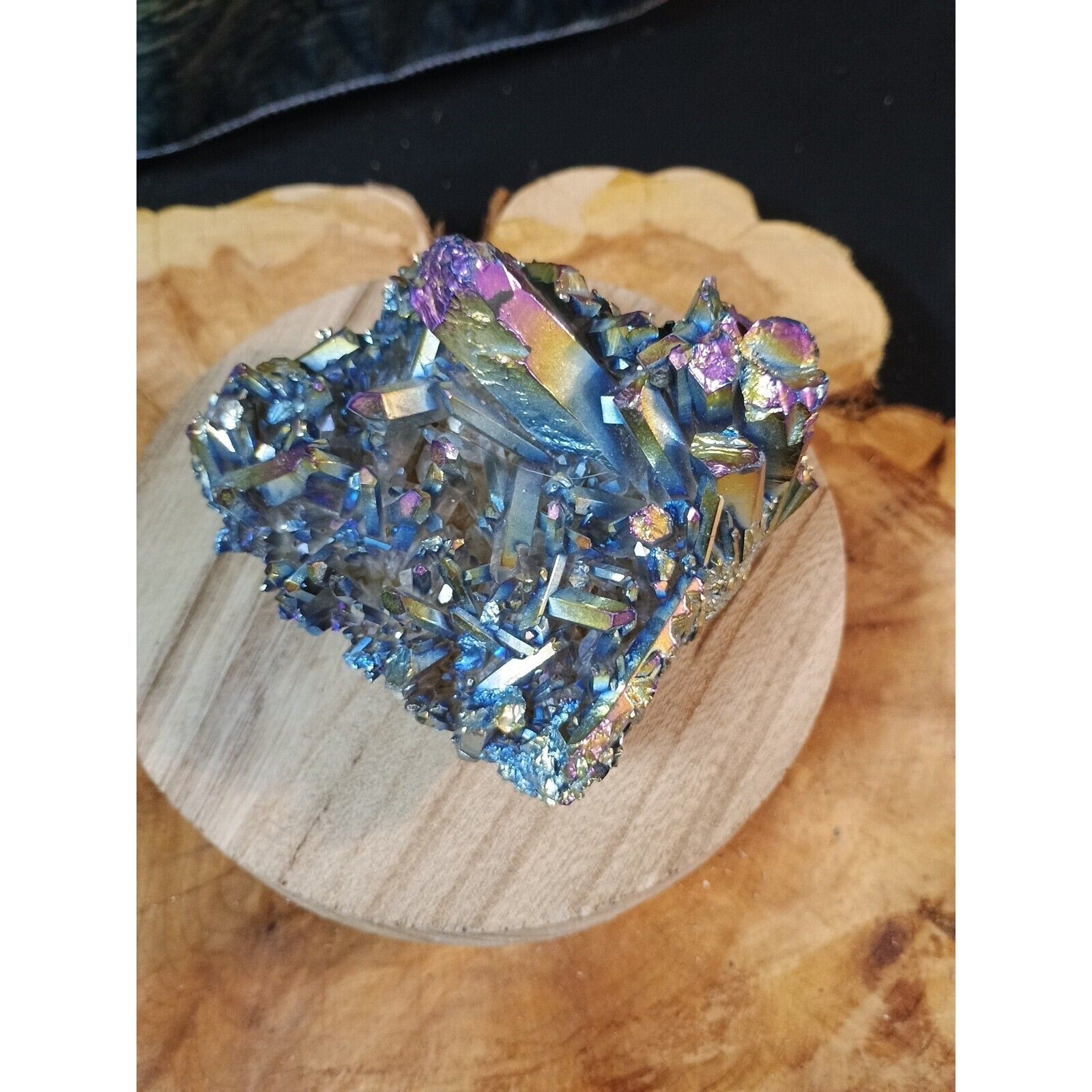 0.68lb Rainbow Aqua Aura Quartz Crystal Cluster Points Titanium Coating by CrystalCloud Company