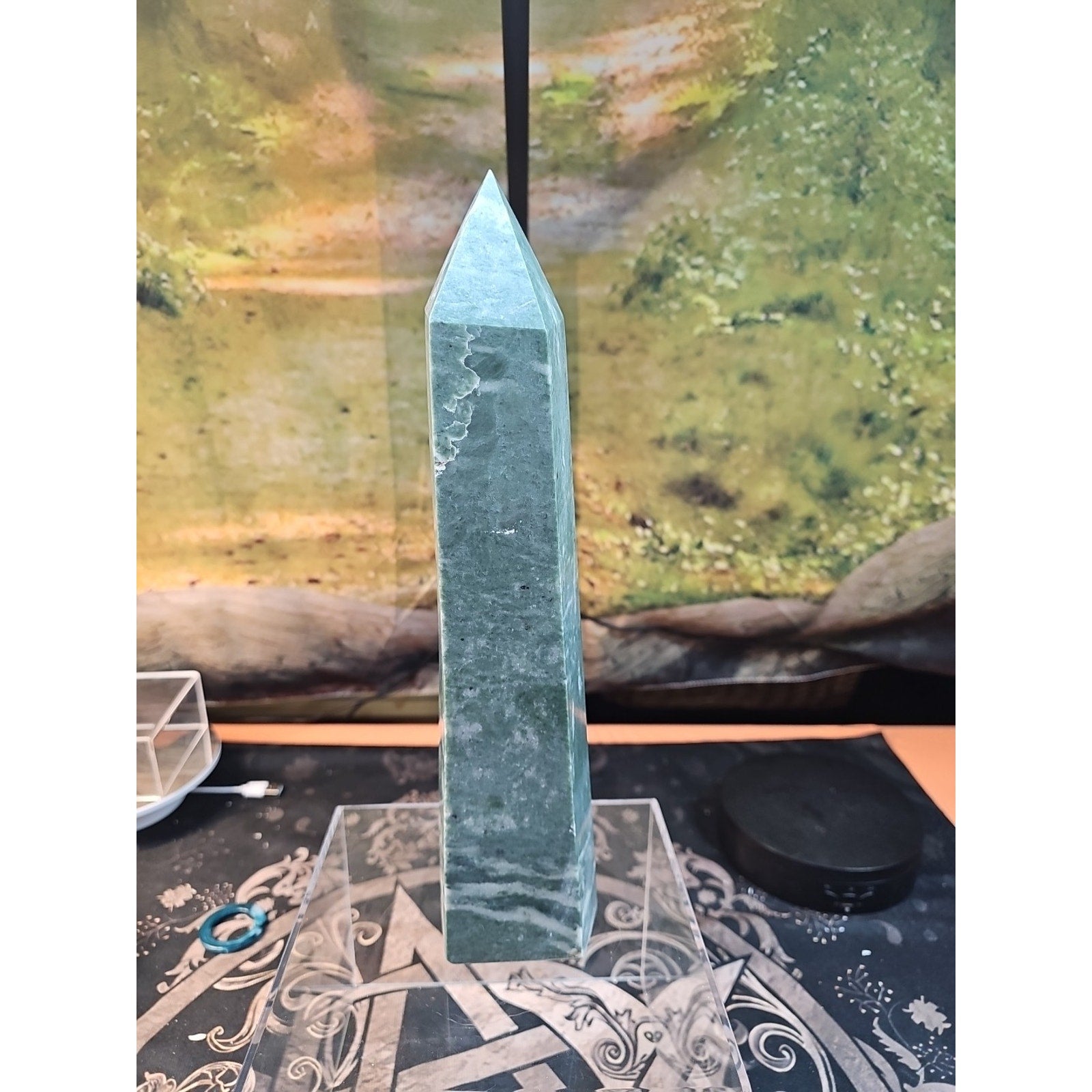 4.69lbs 12in Tall Green Jasper Crystal Point Tower Healing by CrystalCloud Company