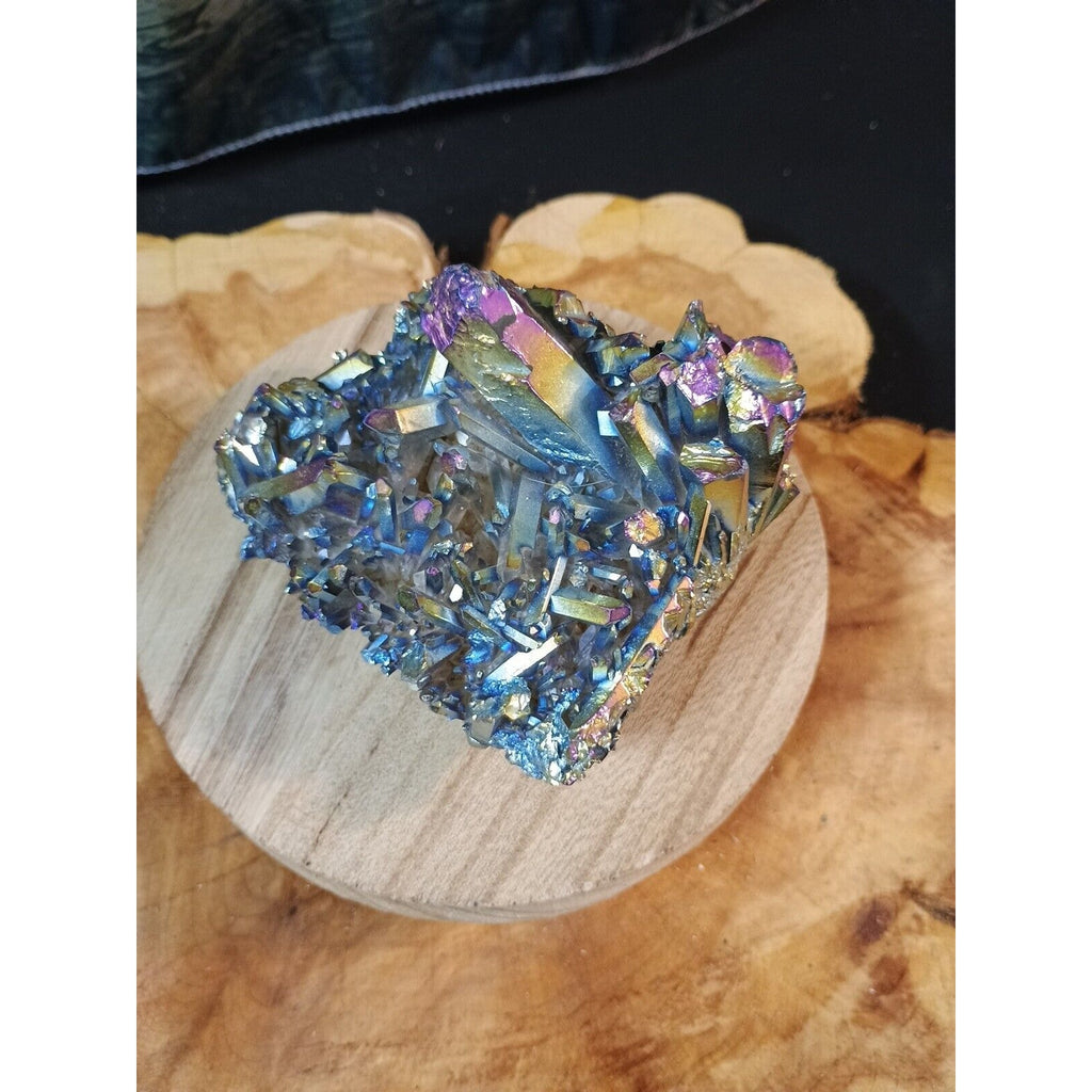0.68lb Rainbow Aqua Aura Quartz Crystal Cluster Points Titanium Coating by CrystalCloud Company