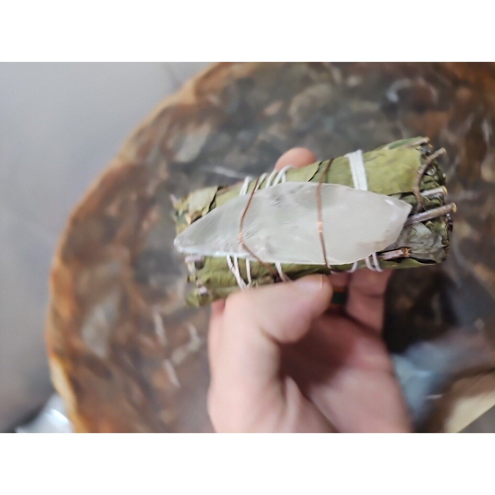 Bay Leaf wrapped crystal W/ Huge White Quartz Healing by CrystalCloud Company