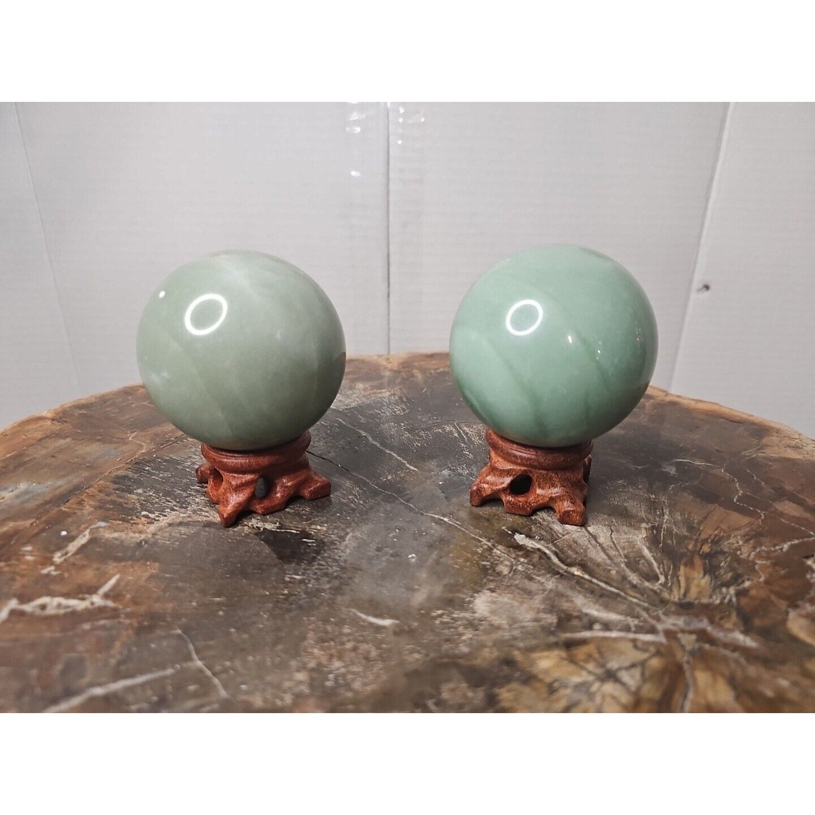 1.88LB 2Pcs A Set Of Natural Jade Crystal Jasper Sphere Ball Polished W/Stands by CrystalCloud Company