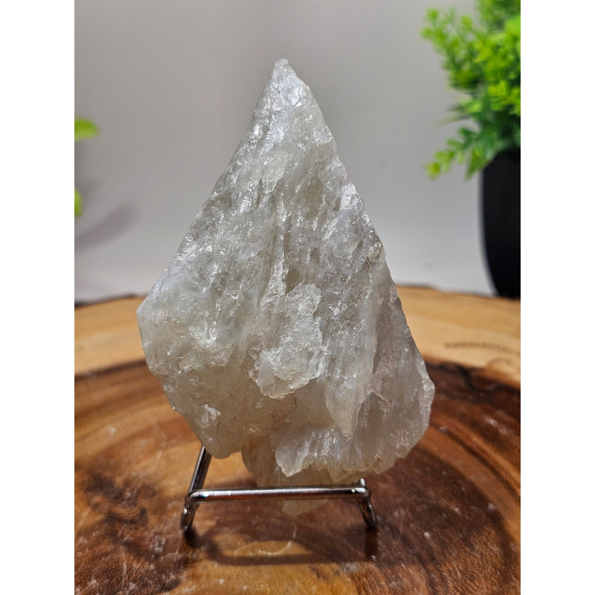 Large Natural Clear Crystal Point on Metal Display Stand
