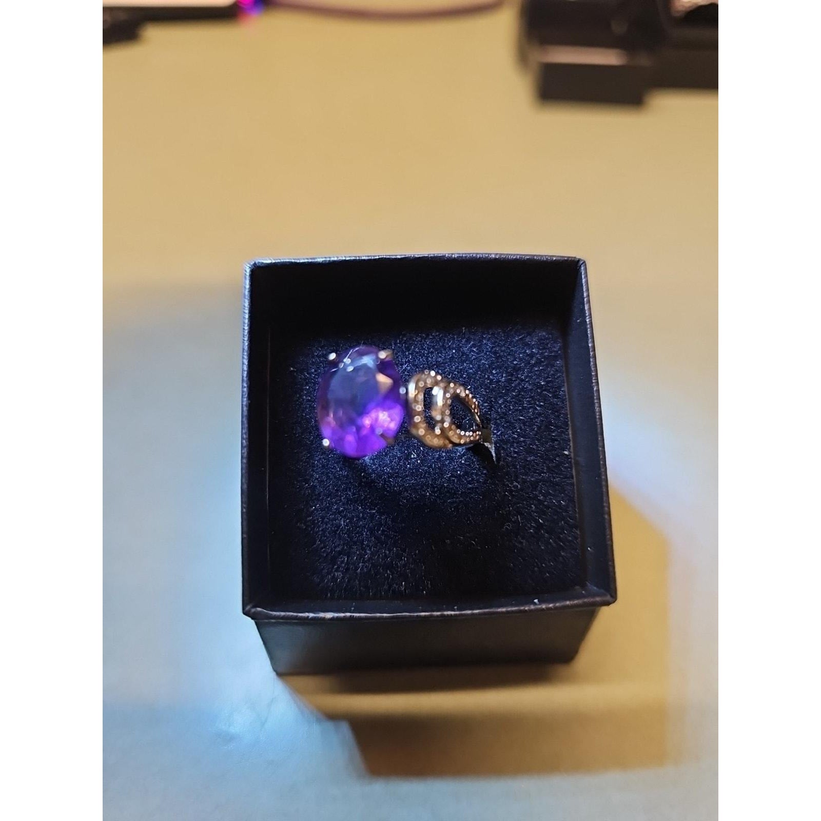 Womens 14K White Gold Platinum Finish Size 6 Ring Amethyst & Diamonds by Diablo