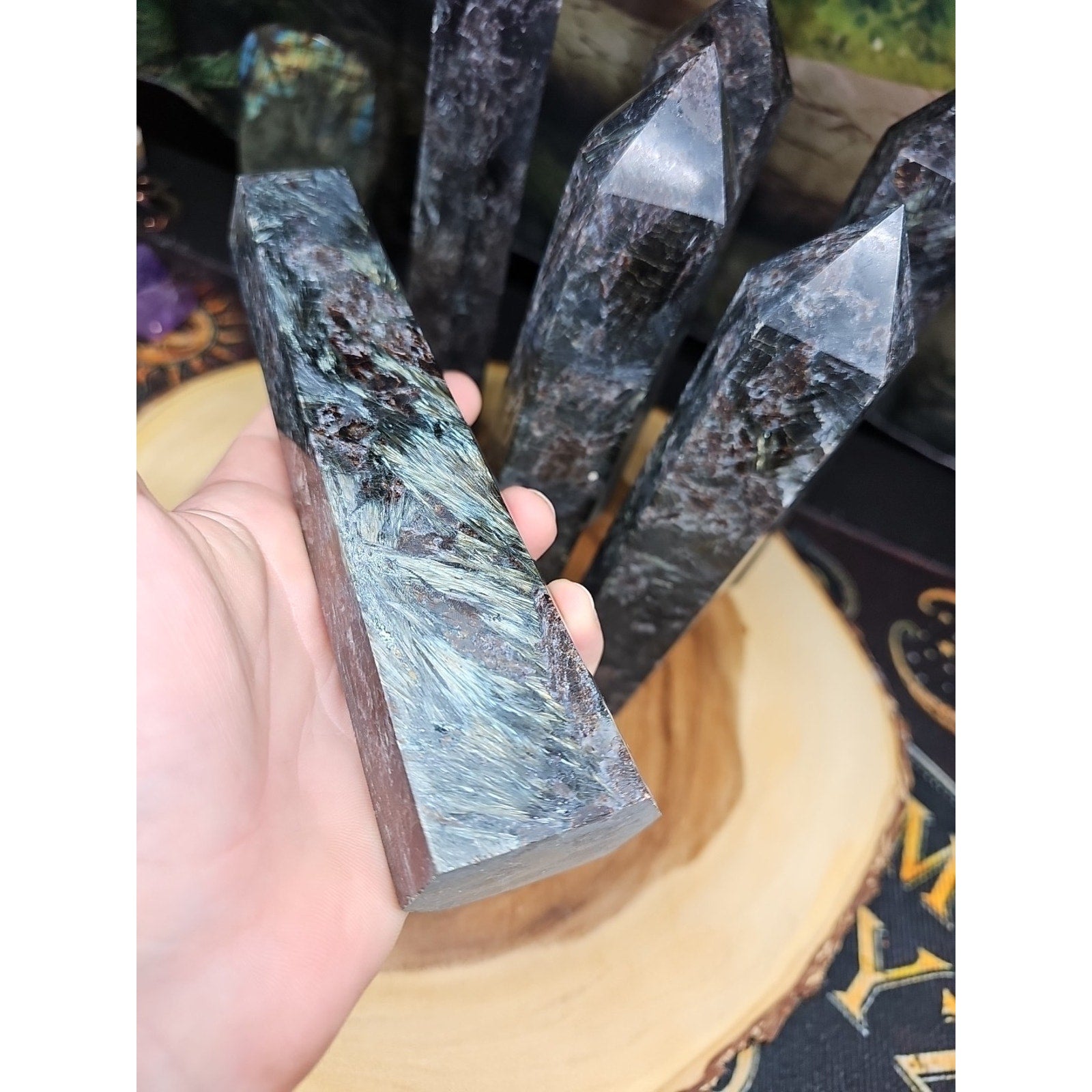 Arfvedsonite Garnet Crystal Tower with Blue Flash — 1.5–1.9 lbs, Polished | CrystalCloud Company by CrystalCloud Company