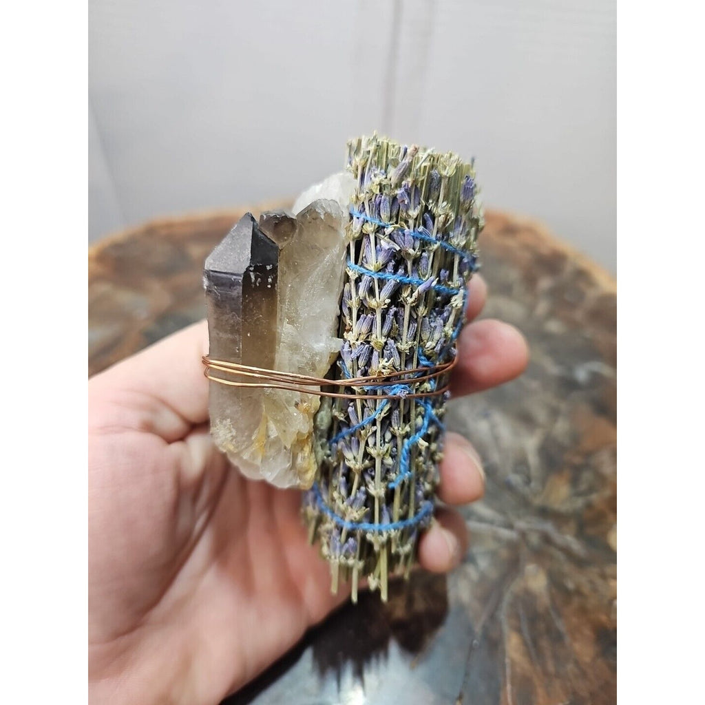 Lavender wrapped crystal W/ Huge Smoky quartz Healing by CrystalCloud Company