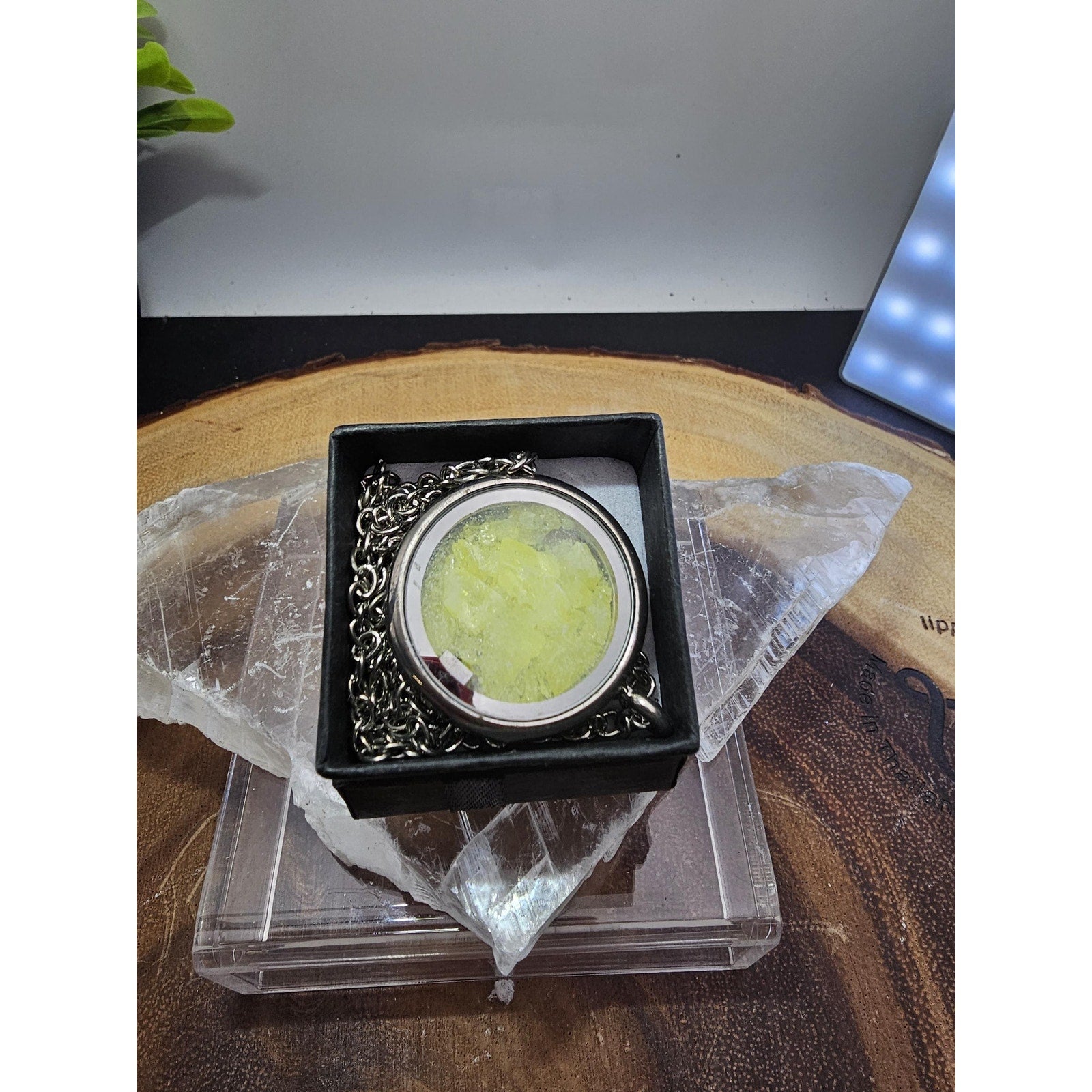 Crush Sulphur pendant w/18 inch chain by CrystalCloud Company