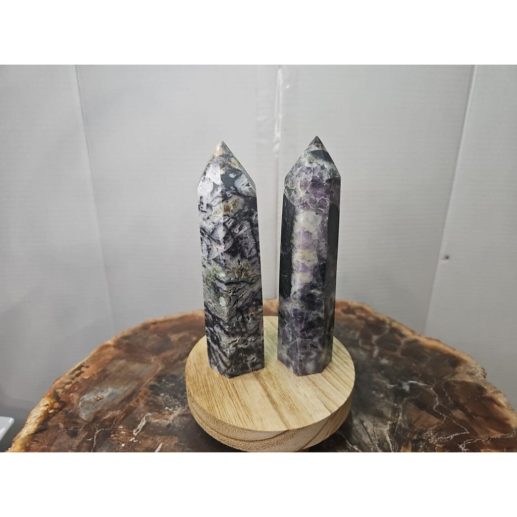 2Pcs Natural Purple Fluorite Quartz Crystal Point Tower Polished by CrystalCloud Company