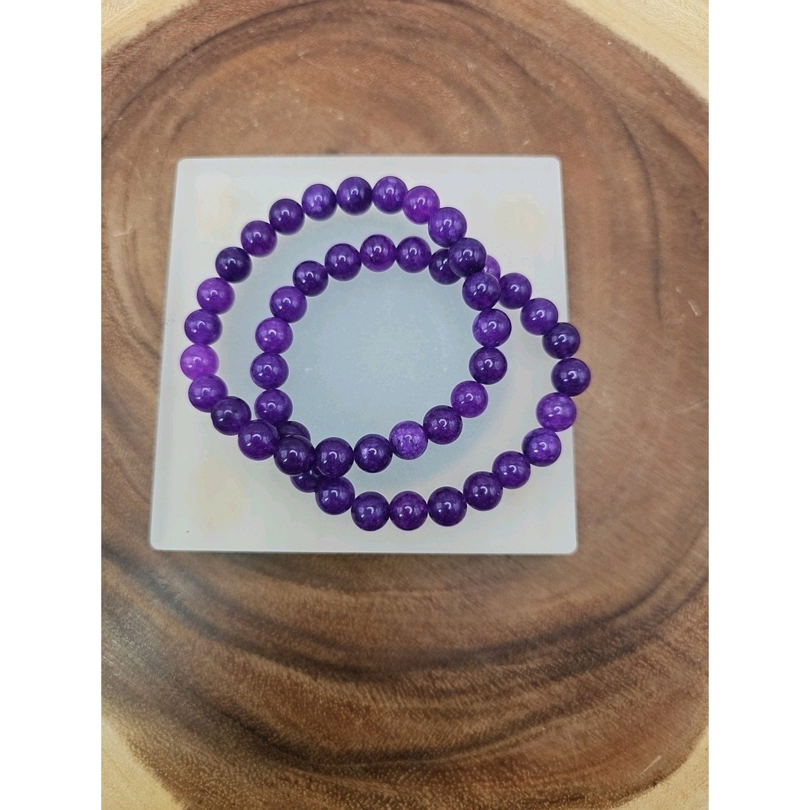 8mm Amethyst Bead Handmade Stretch Bracelet NWT - 7" by CrystalCloud Company