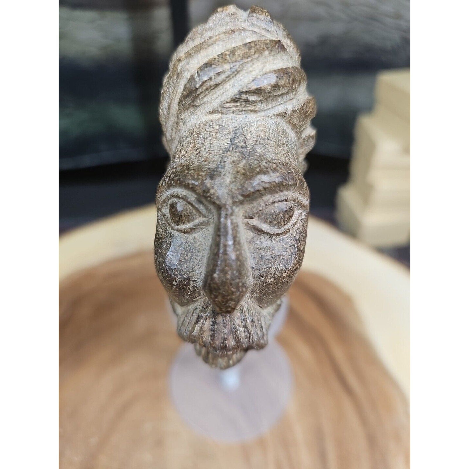 Vintage ABSTRACT STONE HEAD Sculpture Stone 1 lb W/Stand by CrystalCloud Company