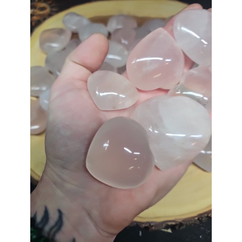 5Pcs Natural Pink Rose Quartz Crystal Heart Carved Palm Stone by CrystalCloud Company