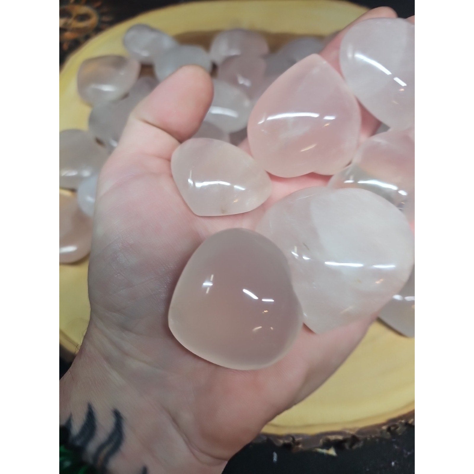 5Pcs Natural Pink Rose Quartz Crystal Heart Carved Palm Stone by CrystalCloud Company
