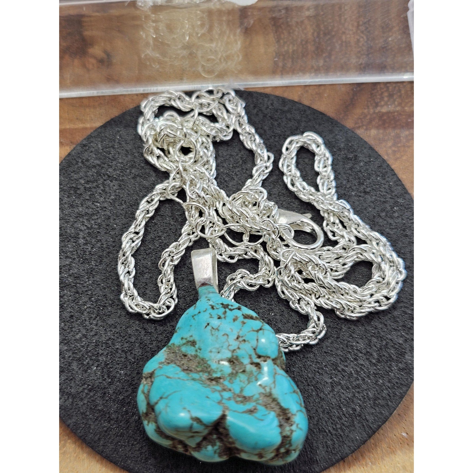 Howlite Turquoise Pendant w/16in 925 silver chain by CrystalCloud Company