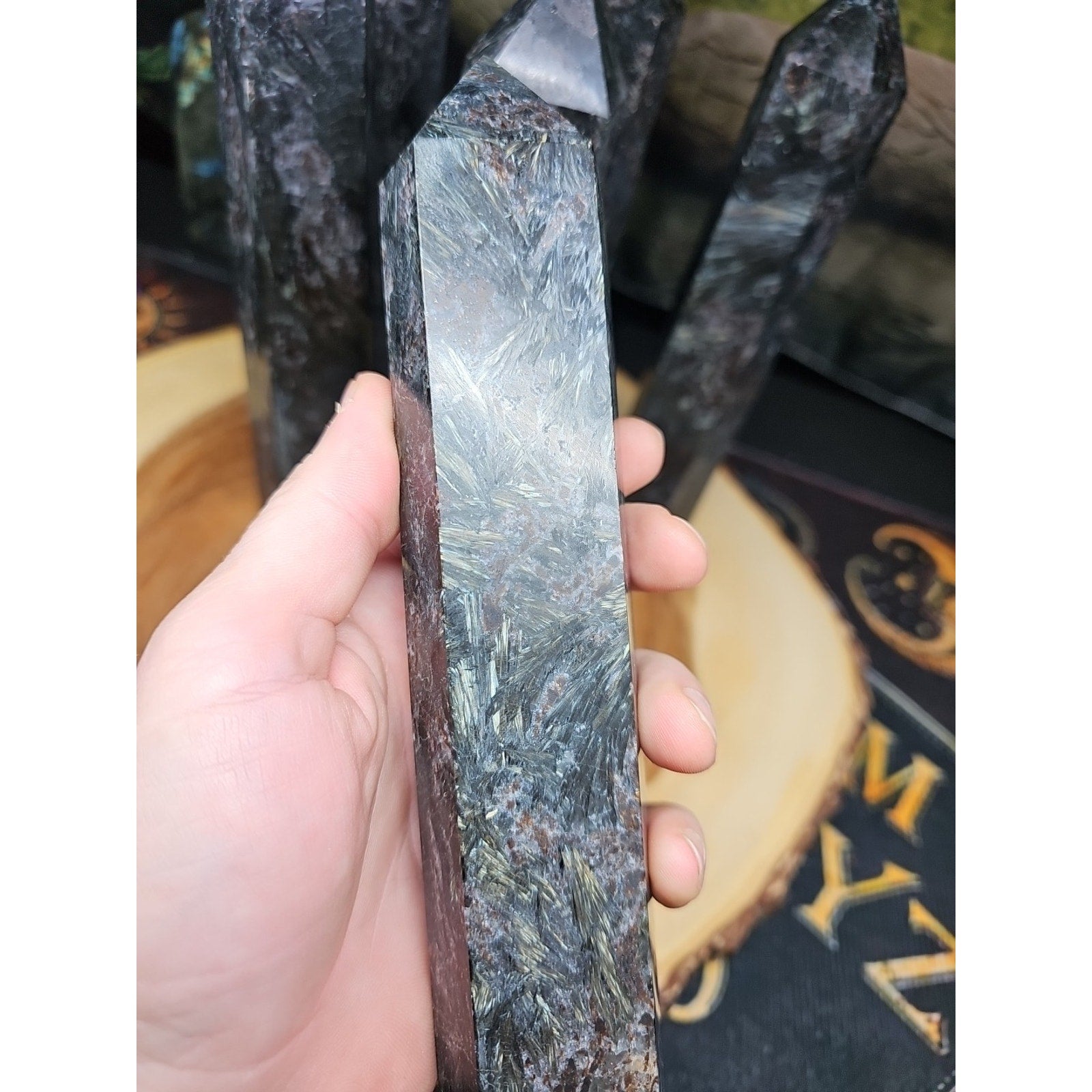 Arfvedsonite Garnet Crystal Tower with Blue Flash — 1.5–1.9 lbs, Polished | CrystalCloud Company by CrystalCloud Company