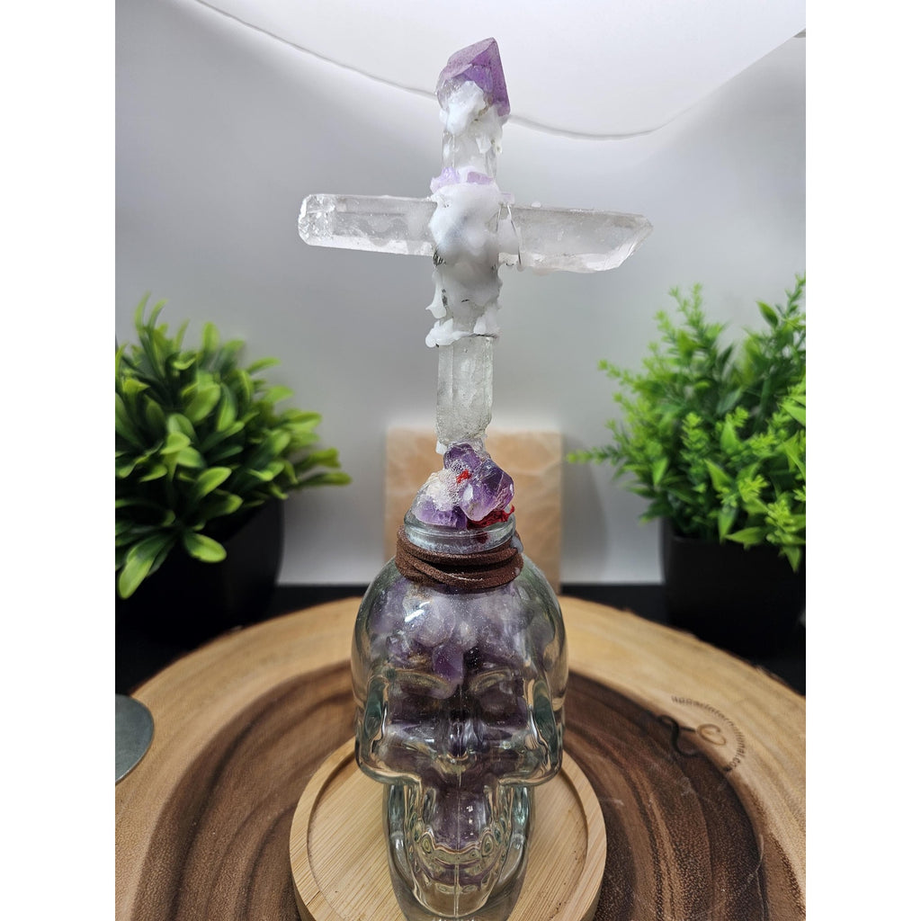 Skull & quartz cross by CrystalCloud Company
