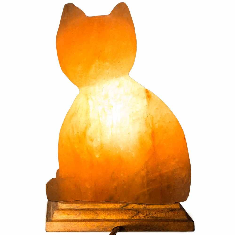 Cat Shaped Salt Lamp - 10" avg. - Cord, Bulb, Dimmer by Sacred Crystals
