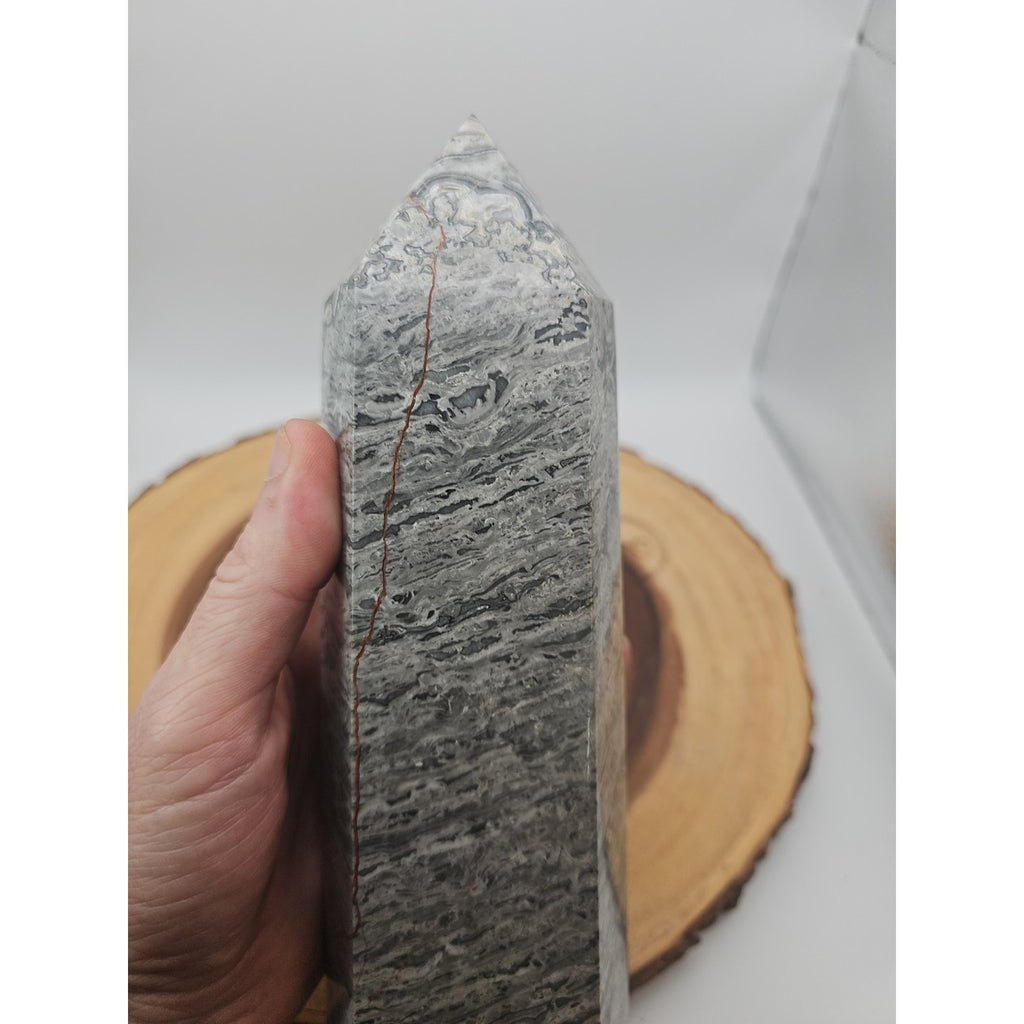 3.69LB 1Pcs Natural Gray Crazy Lace Jasper Crystal Point Tower Healing by CrystalCloud Company