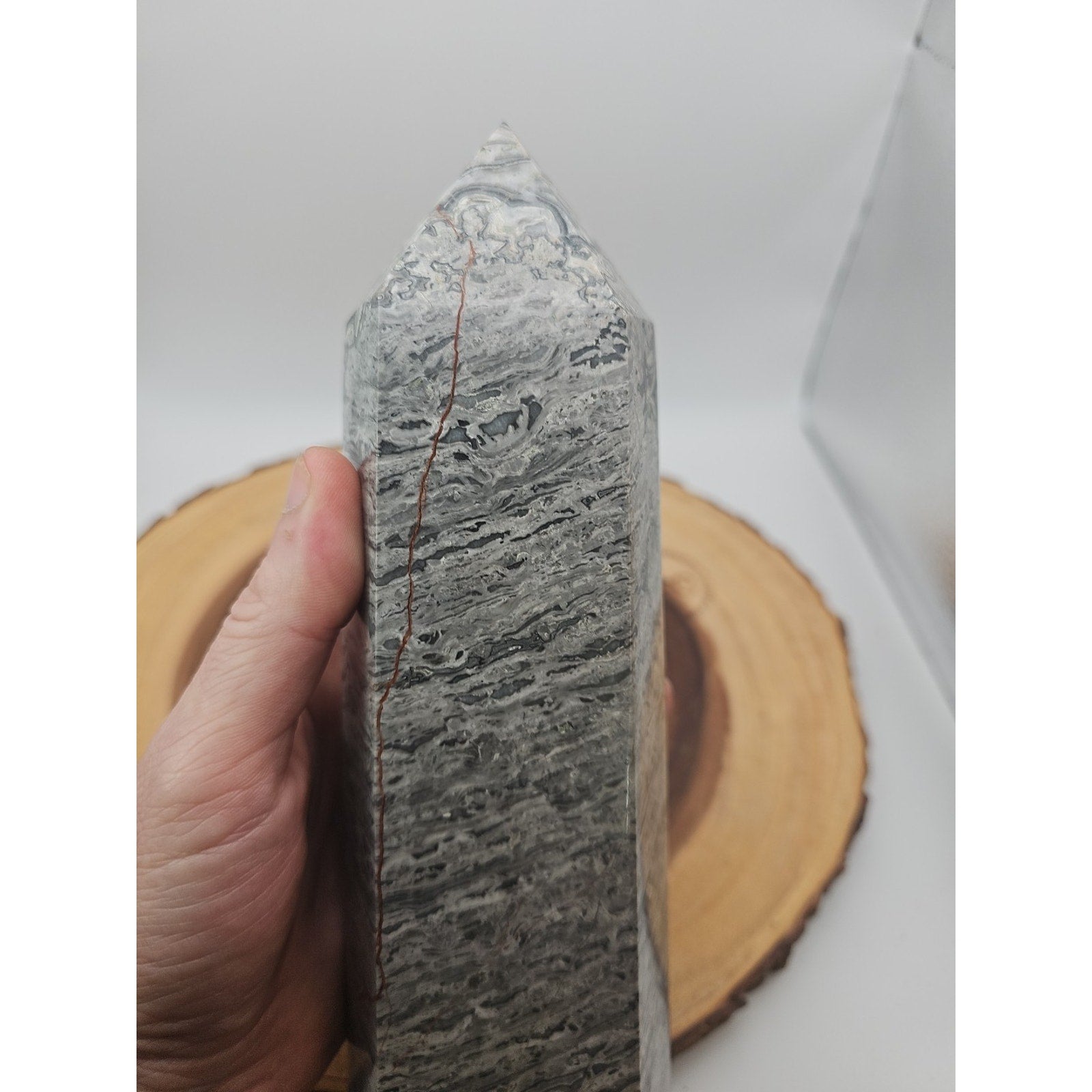 3.69LB 1Pcs Natural Gray Crazy Lace Jasper Crystal Point Tower Healing by CrystalCloud Company