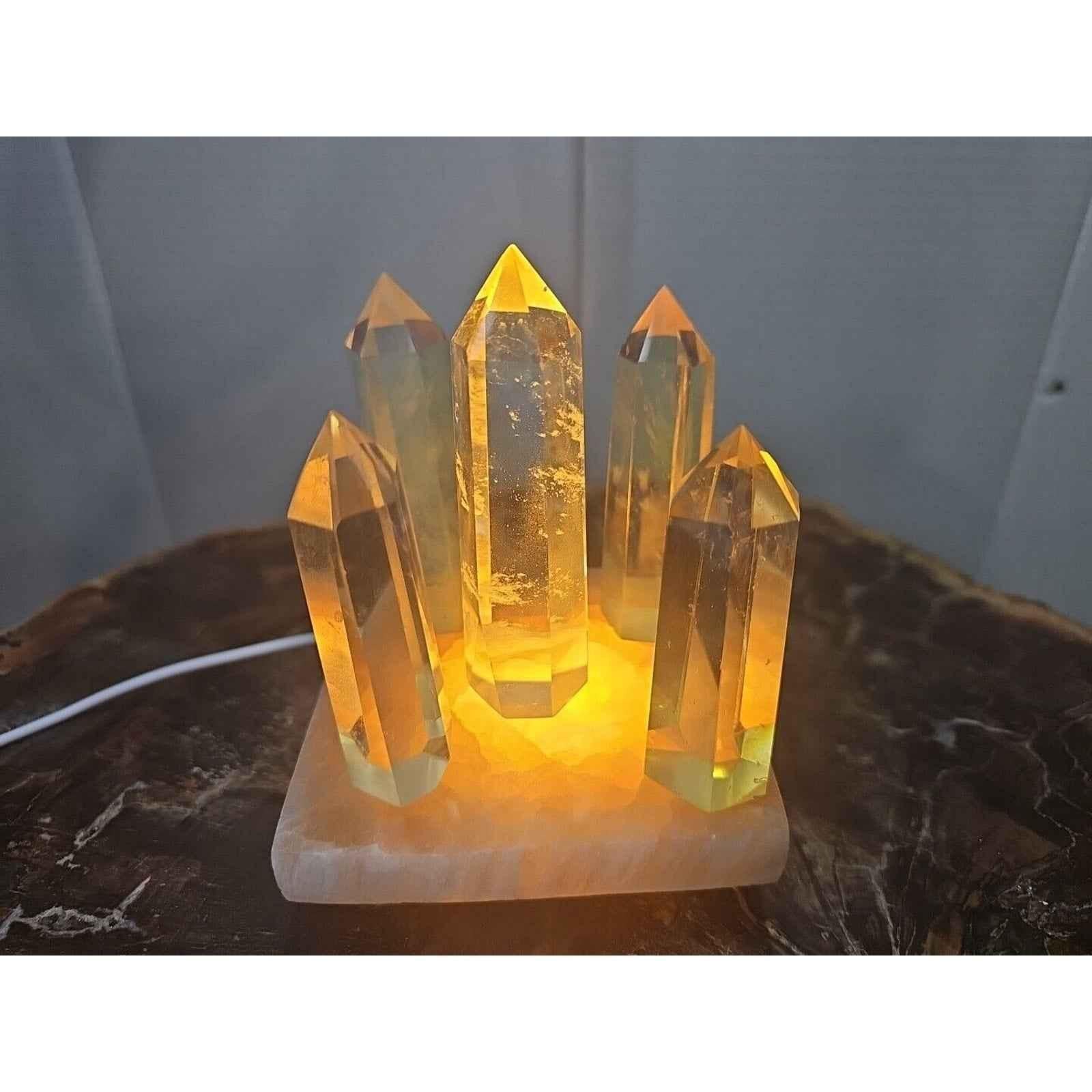 Yellow Smelt Quartz Crystal Points with Selenite Charging Base & LED Display — 5-Piece Set | CrystalCloud Company by CrystalCloud Company