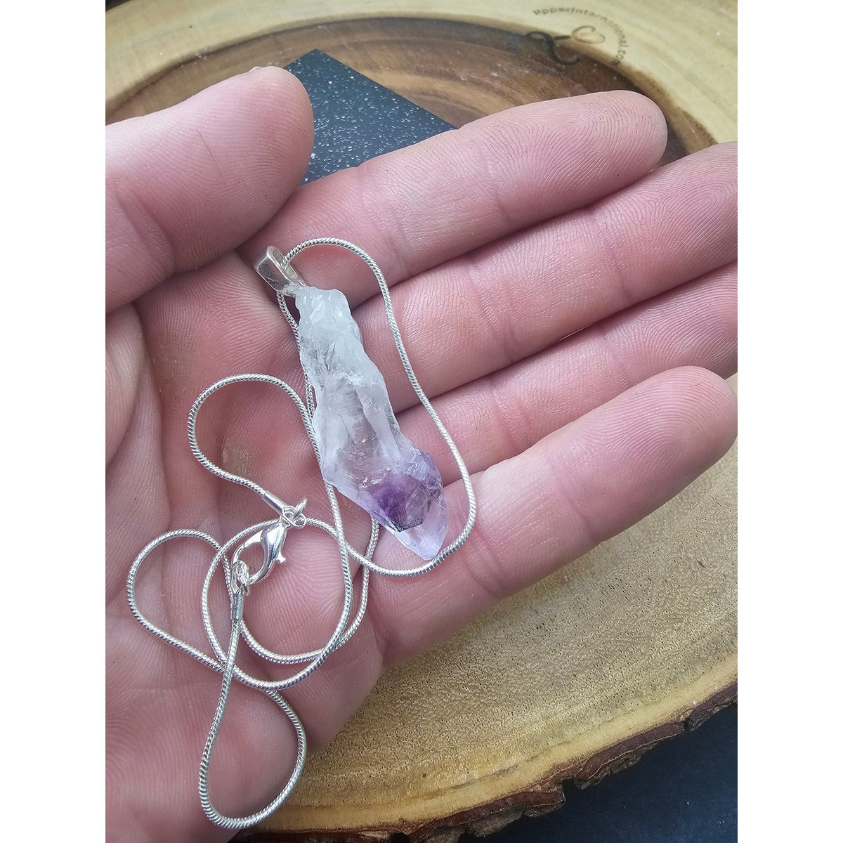 Natural Raw Brazil Amethyst Pendant w/ 925 Silver Chain