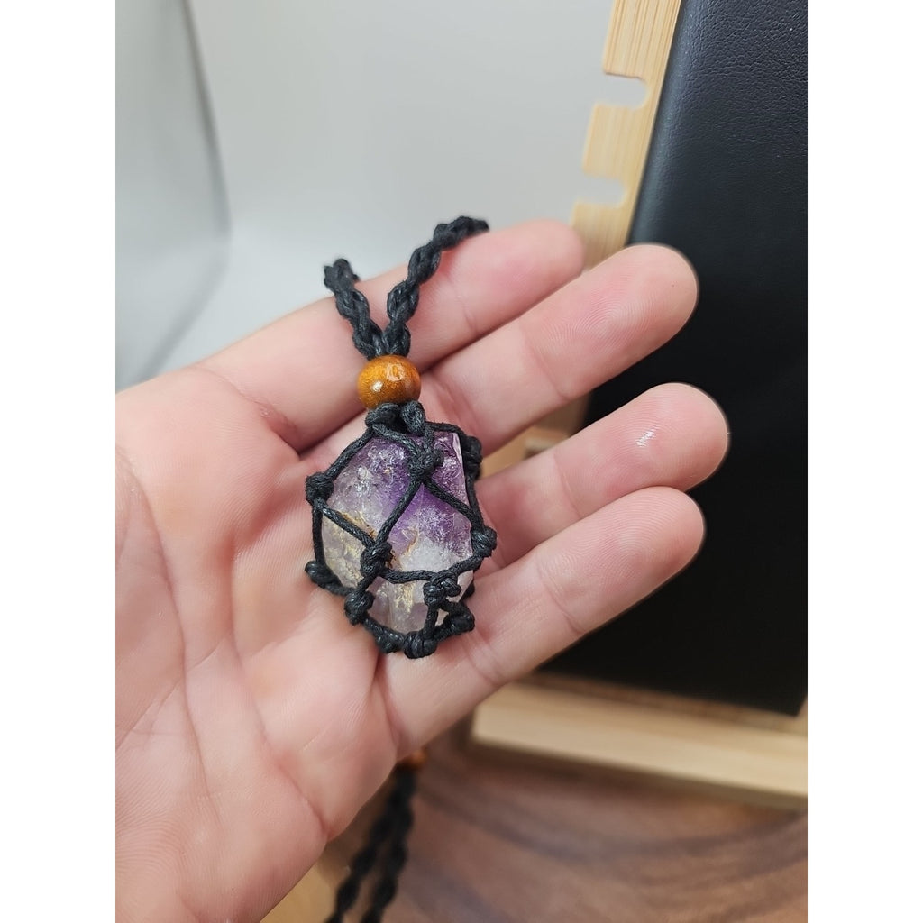 Hemp Rope Amethyst Quartz Crystal Necklace Adjustable by CrystalCloud Company