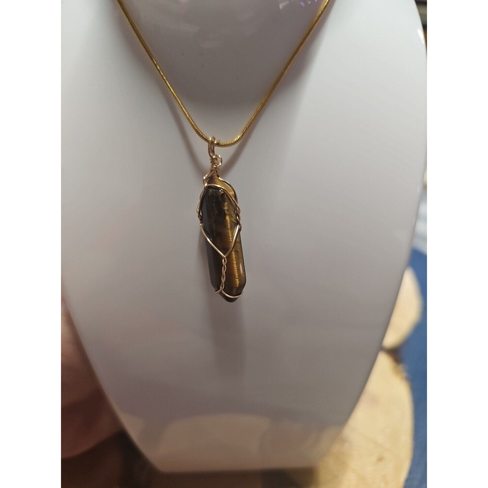 Tiger Eye Neck 18in Gold Plated Chain Handmade by CrystalCloudCompany