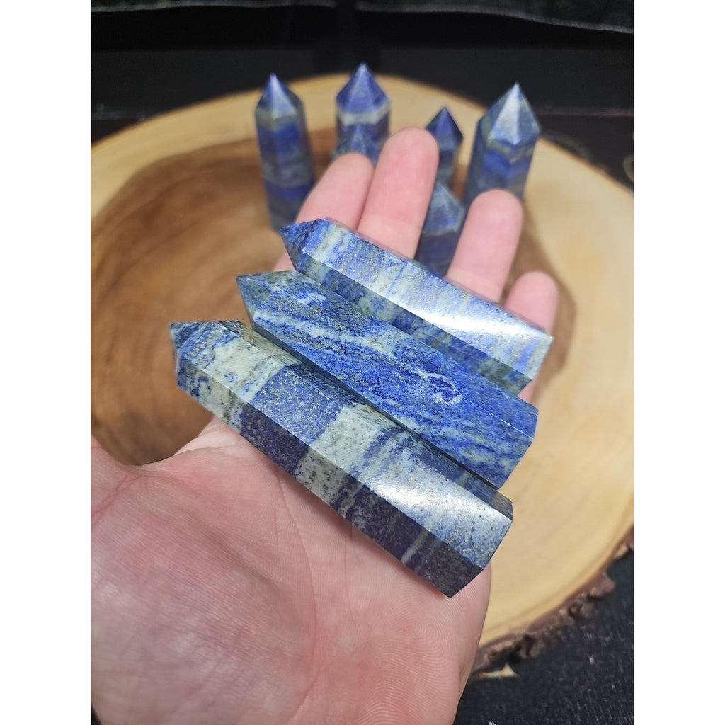 Blue Lapis Lazuli & Pyrite Crystal Tower — Rare Generator Point from Brazil | CrystalCloud Company by CrystalCloud Company