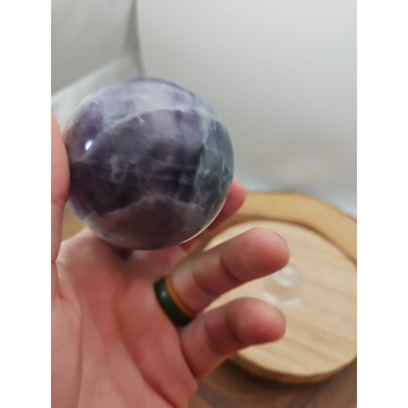 1.09lb Natural Rainbow Fluorite Quartz Crystal Sphere Ball Polished by CrystalCloud Company