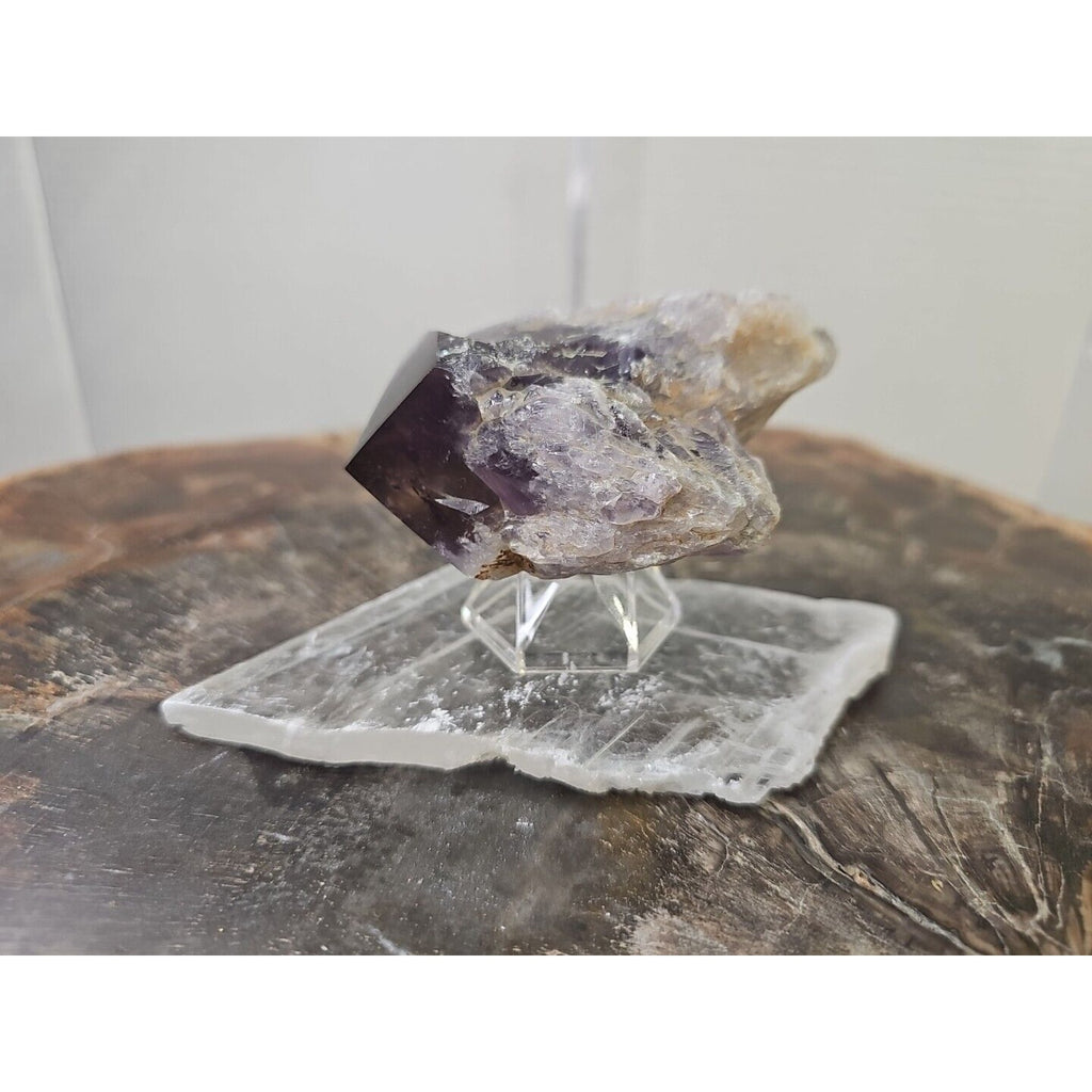 Amethyst Crystal Point with Selenite Base — 209g, Brazil | CrystalCloud Company by CrystalCloud Company
