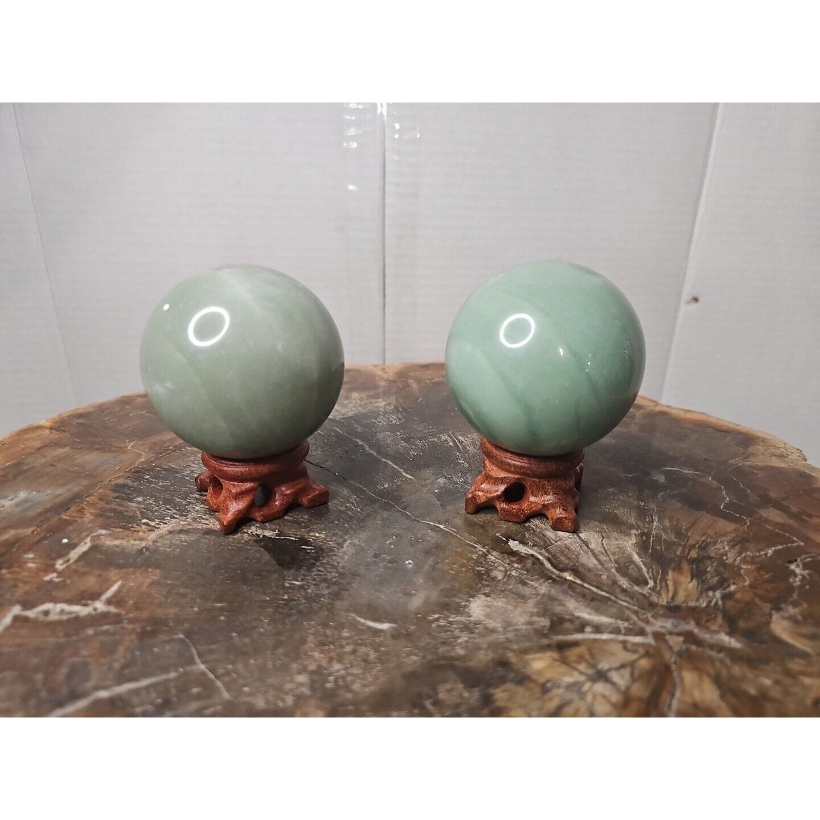 1.88LB 2Pcs A Set Of Natural Jade Crystal Jasper Sphere Ball Polished W/Stands by CrystalCloud Company