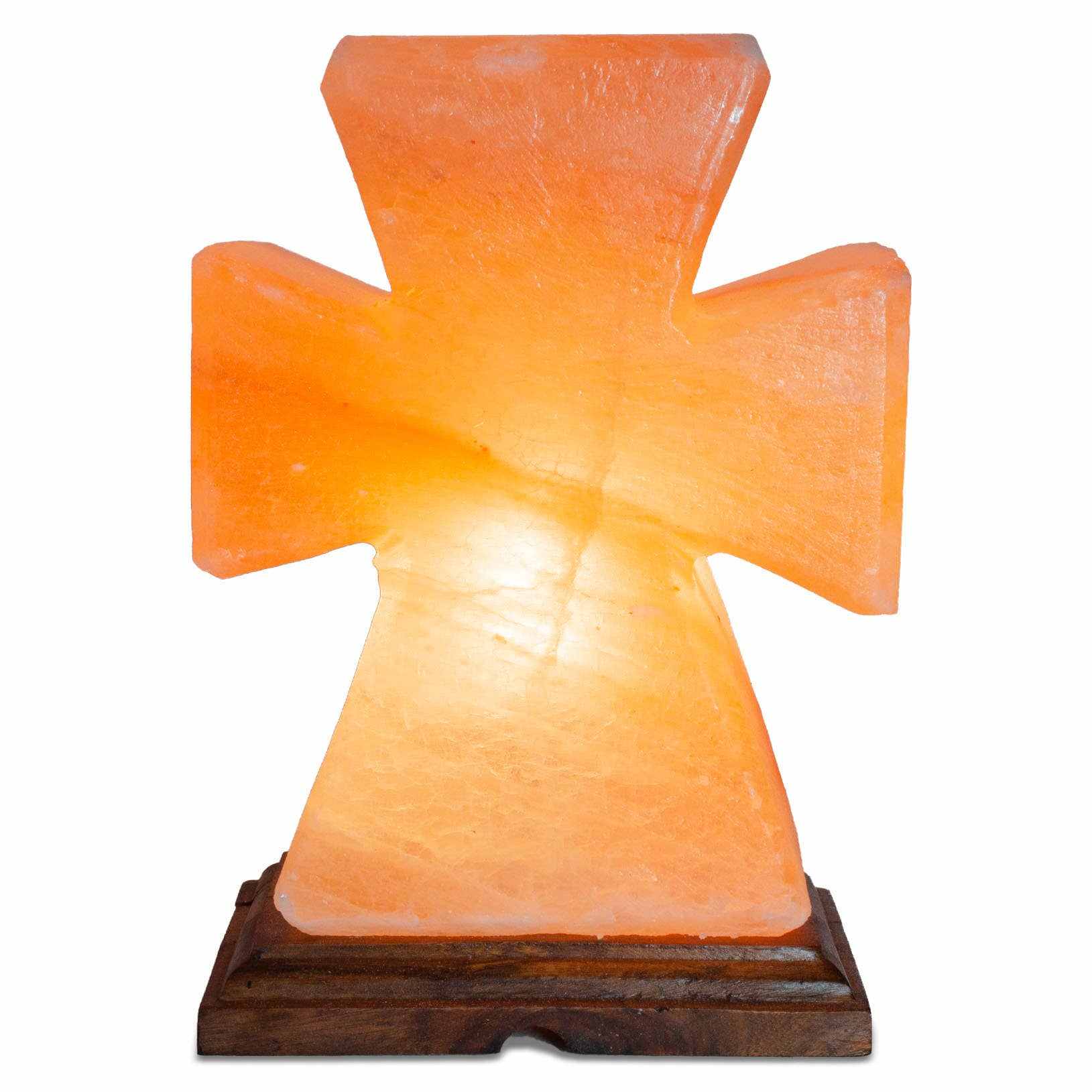 Flat Cross Shaped Salt Lamp - 9" avg. - Cord, Bulb, Dimmer by Sacred Crystals