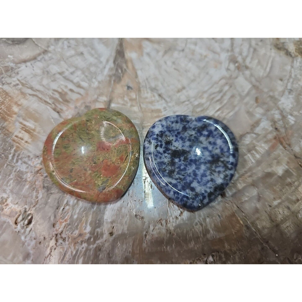 2Pcs Natural Unakite Epidote Jasper Crystal Love Heart Decompression Stone by CrystalCloud Company